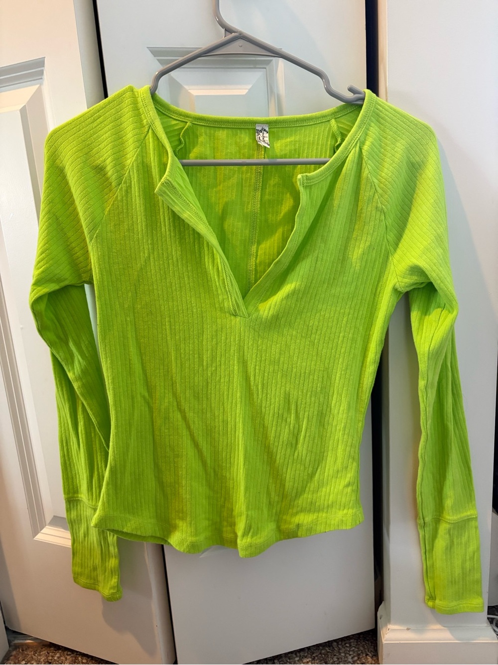 Intimately by free people Ribbed V-Neck Long Sleeve Top - Neon Lime